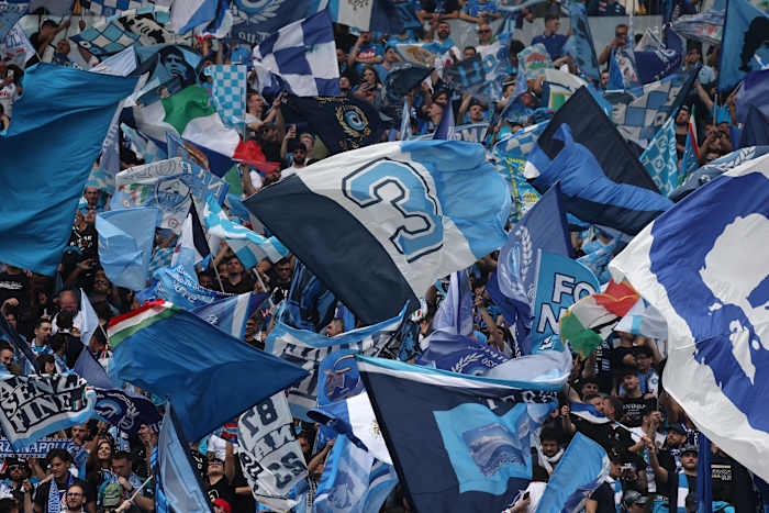 Napoli fans pictured at the Stadio Diego Armando Maradona during their team's 1-1 draw with Salernitana in April 2023